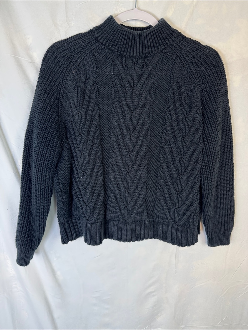 J. Crew Navy Blue Chunky Cable Mock Turtleneck Sweater